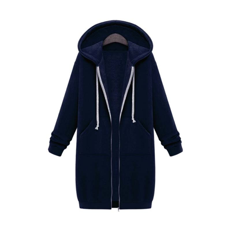Navy blue hoodie with a zipper on a white background