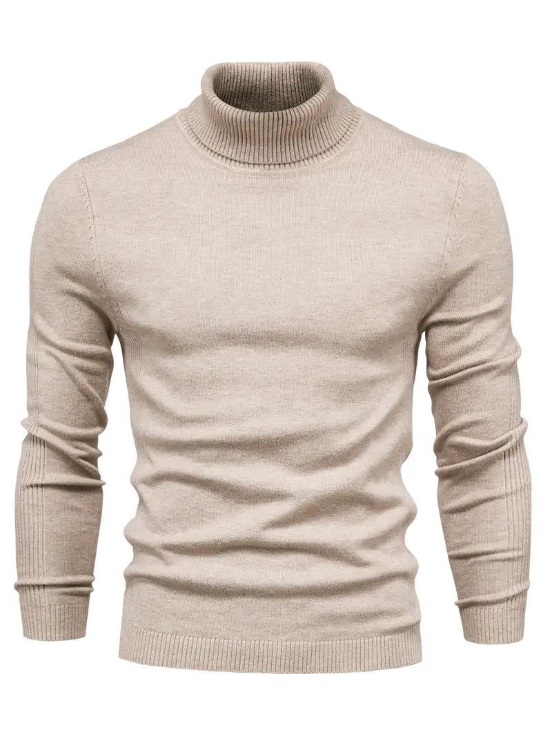 Beige turtleneck sweater on a white background