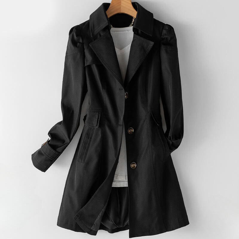 Black trench coat on a white background