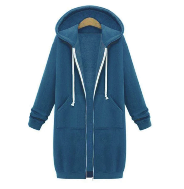 Blue hoodie with a white drawstring on a white background