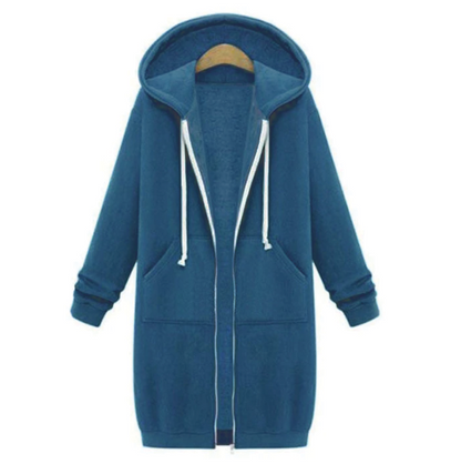 Blue hoodie with a white drawstring on a white background