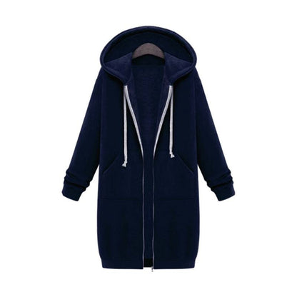 Navy blue hoodie with a zipper on a white background