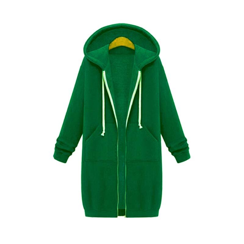 Green hoodie with a yellow hanger on a white background