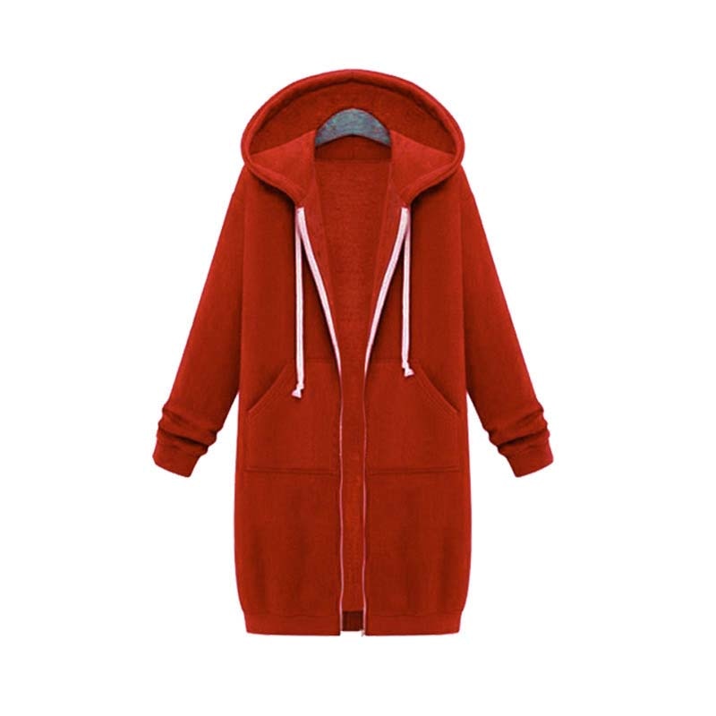 Red hoodie with a zipper on a white background