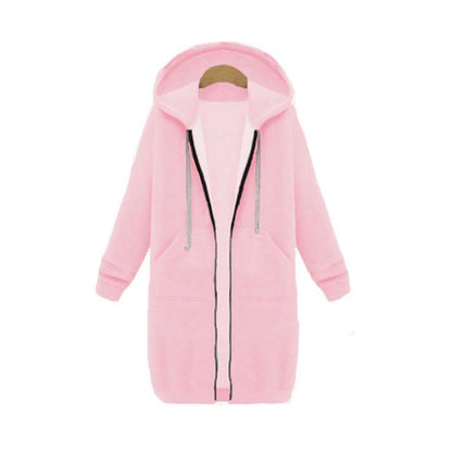 Pink hoodie with a zipper on a white background