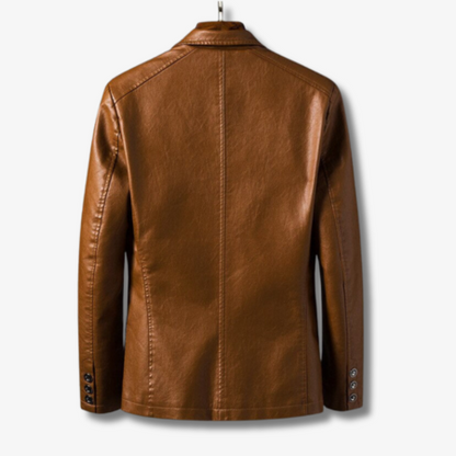 Brown leather jacket on a white background