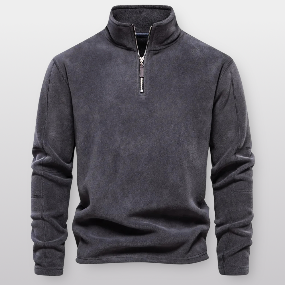 Gray half-zip sweatshirt on a light gray background