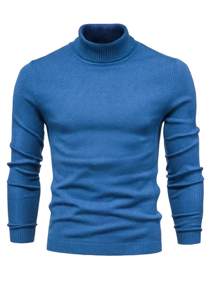 Blue turtleneck sweater on a white background