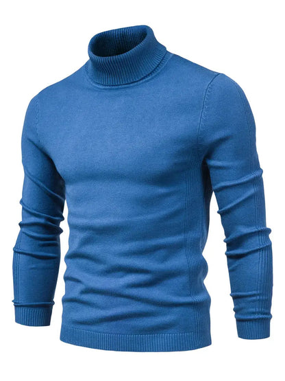 Blue turtleneck sweater on a white background