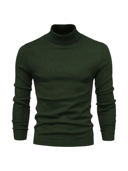 Green turtleneck sweater on a white background