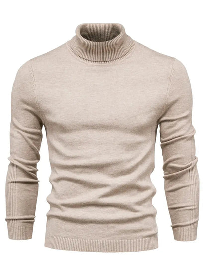 Beige turtleneck sweater on a white background