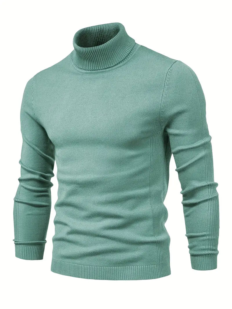 Green turtleneck sweater on a white background