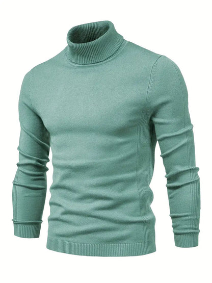 Green turtleneck sweater on a white background