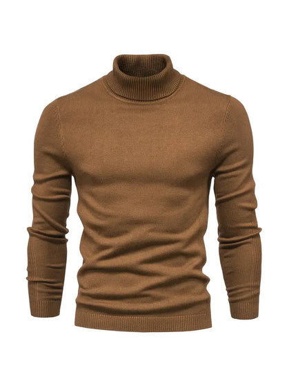 Brown turtleneck sweater on a white background