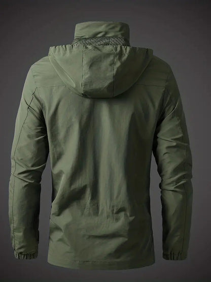 Green hooded jacket on a dark gray background