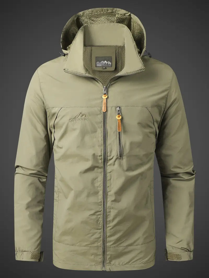 Green jacket with a hood on a gray background