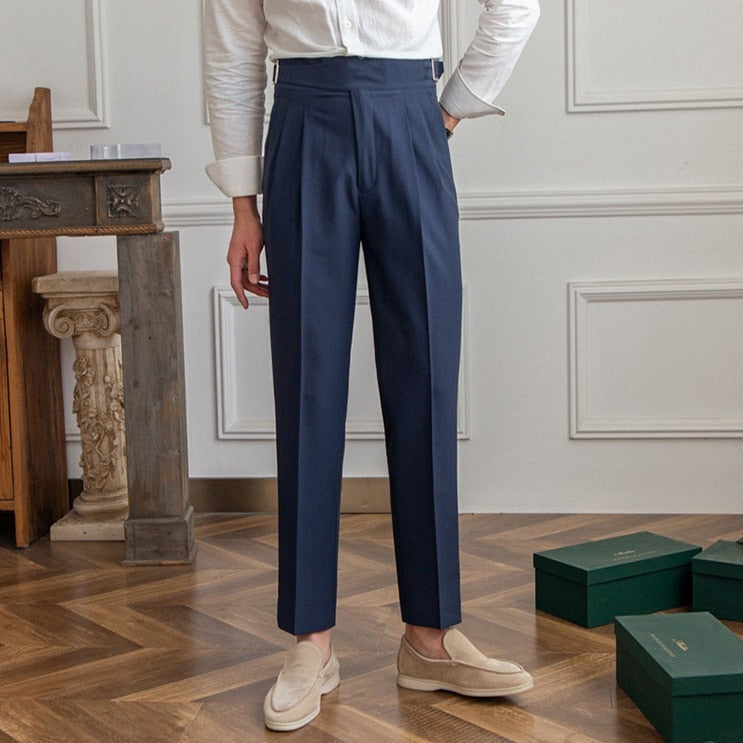 Milo Men's High-Waisted Trousers | Tailored Fit, Wool Blend