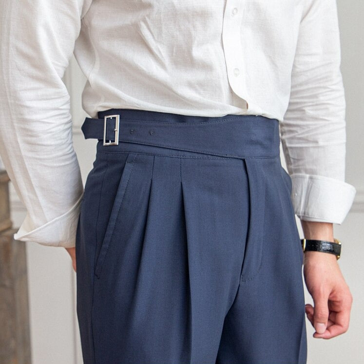 Milo Men's High-Waisted Trousers | Tailored Fit, Wool Blend