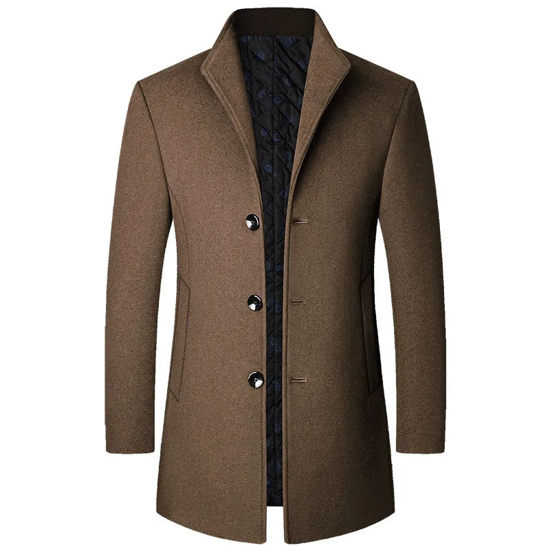 Brown coat with black lining on a white background