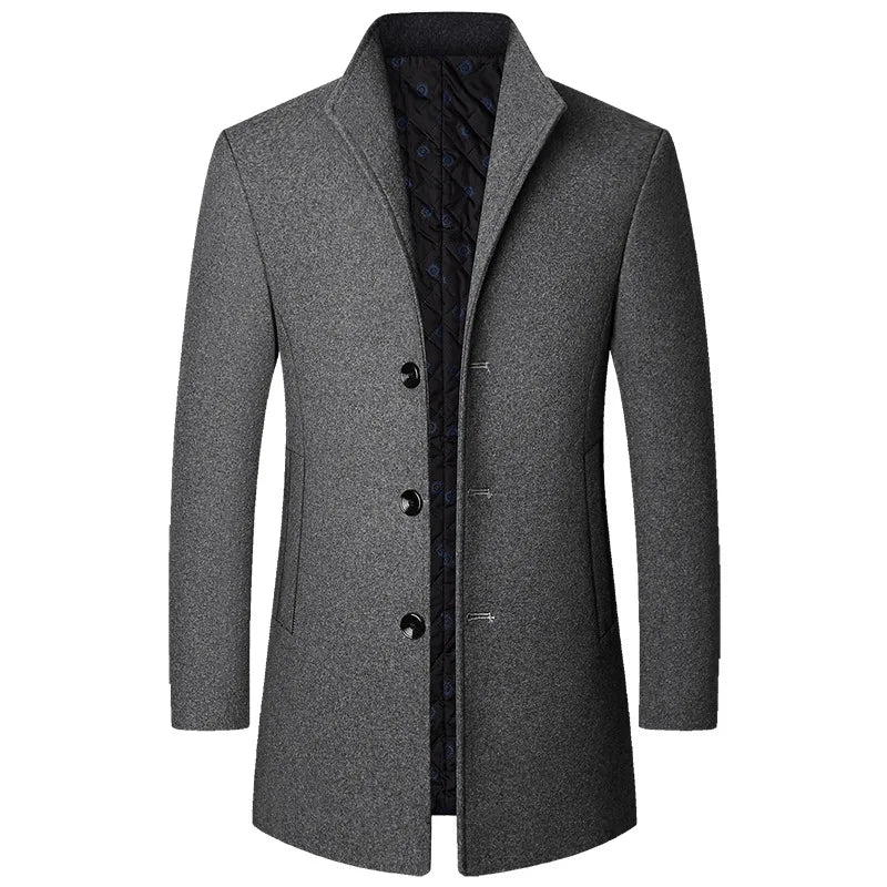 Gray men's coat with buttons on a white background