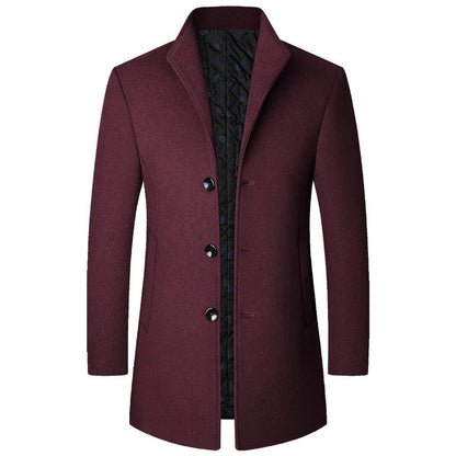 Maroon coat with black lining on a white background