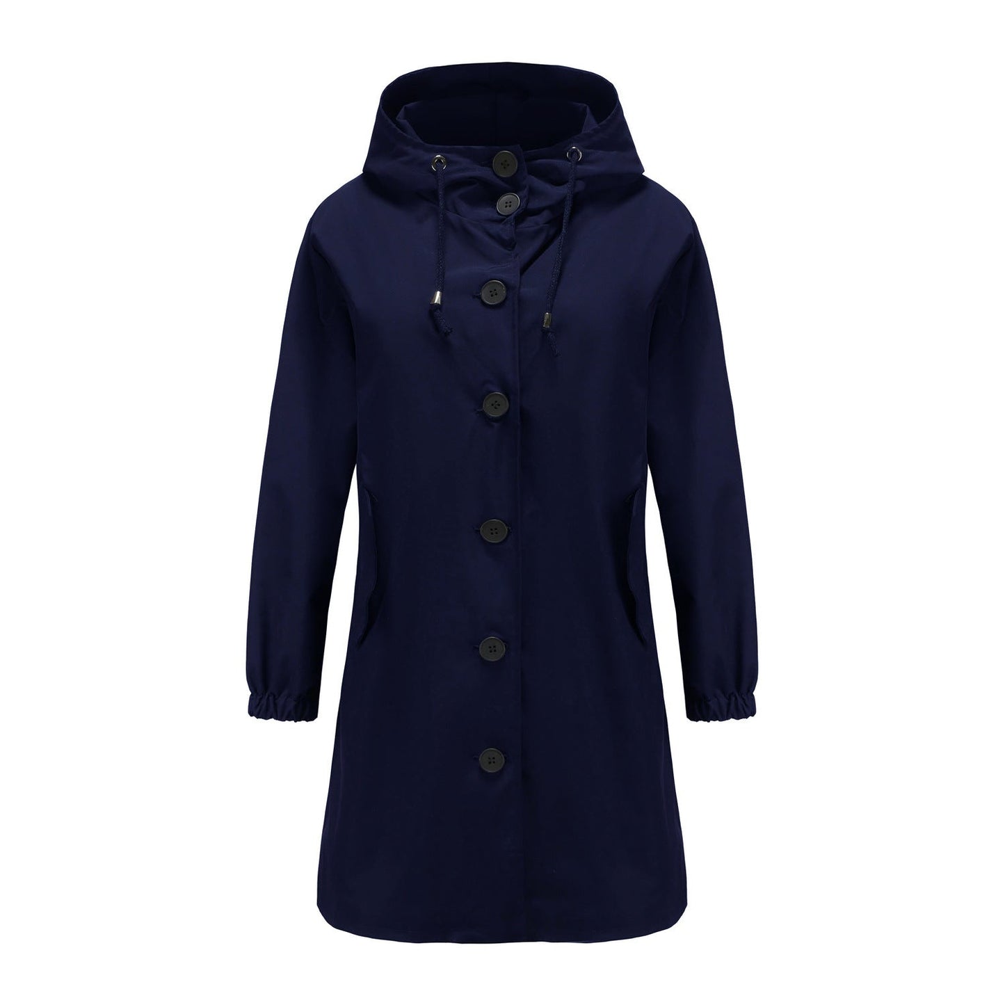 Navy blue coat with buttons on a white background