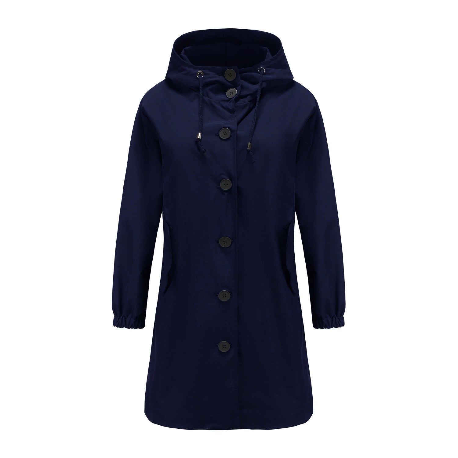 Navy blue coat with buttons on a white background