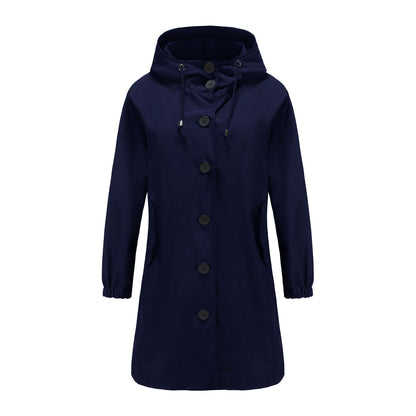 Navy blue coat with buttons on a white background